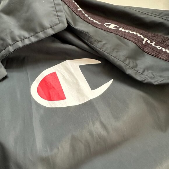 Champion Black Bomber Jacket | Size M | Adjustable Waist & Zipper Sleeves - Picture 7 of 12